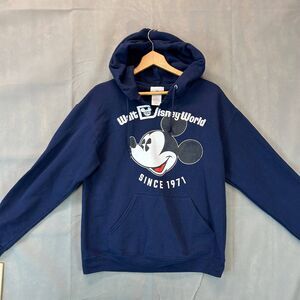 Disney Sweatshirt Unisex M Navy Hoodie Mickey Pullover 1971 Kangaroo Pocket
